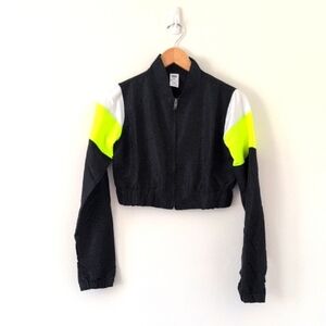 NWOT Balera Black Neon Yellow White Cropped Packable Nylon Windbreaker Jacket